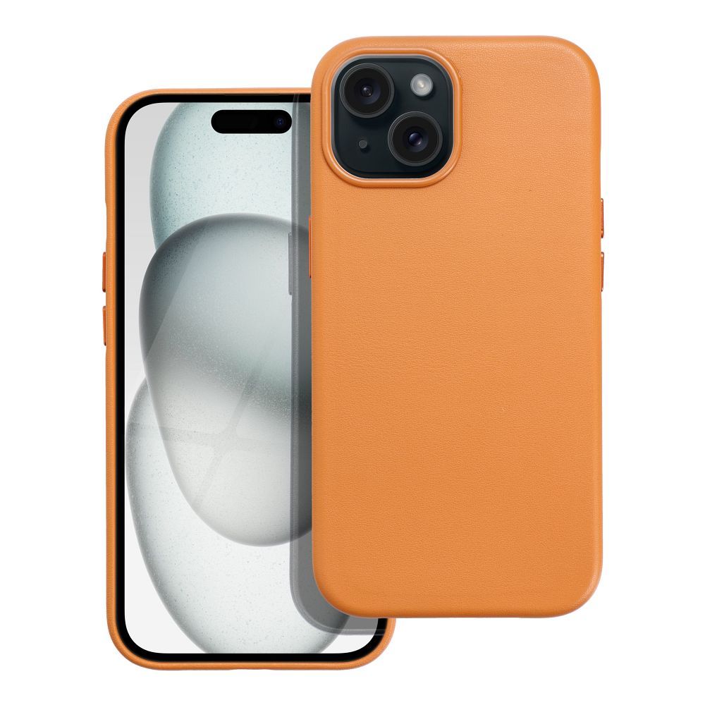 Bőr MAG COVER tok IPHONE 15-höz narancssárga