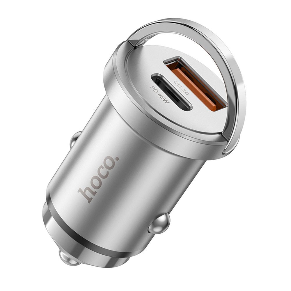 HOCO autós töltő USB A + Type C PD QC3.0 4A 45W NZ10 ezüst