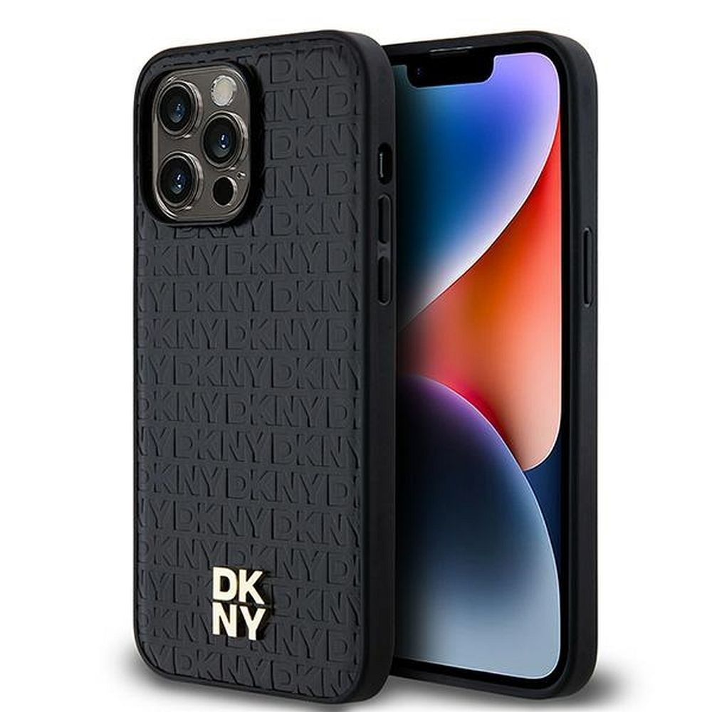 DKNY tok IPHONE 13 Pro Max-hoz, MagSafe kompatibilis DKHMP13XPSHRPSK (DKNY HC MagSafe PU ismétlődő minta W/Stack logó) fekete