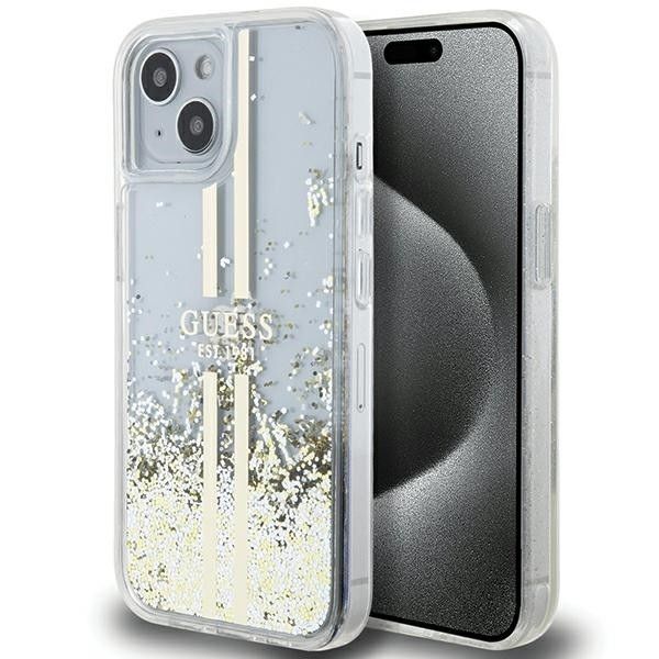KARL LAGERFELD tok IPHONE 15 GUHCP15SLFCSEGT (Folyékony Csillogó Arany Csíkok) átlátszó