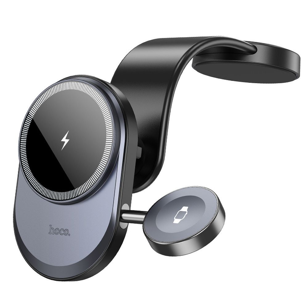 HOCO autós tartó vezeték nélküli töltéssel 2in1 középkonzolhoz Apple Watch-hoz 15W HW28 fekete szürke
