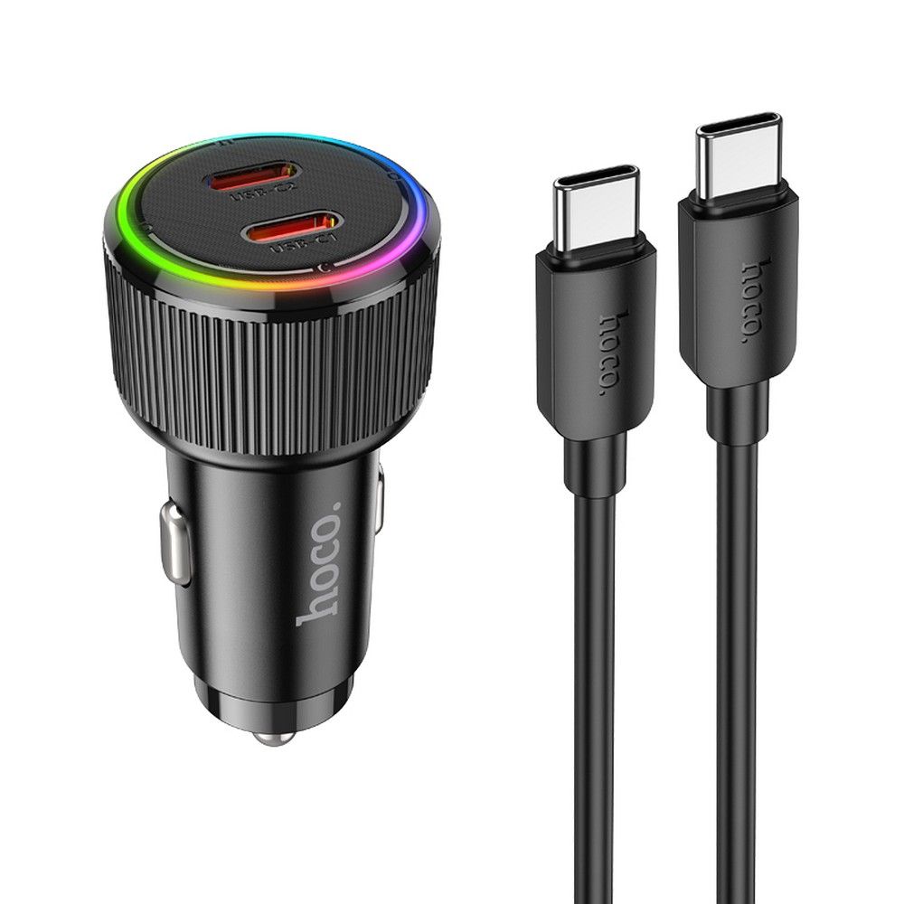 HOCO autós töltő 2 x Type C QC PD 50W + Type C – Type C kábel NZ14B fekete