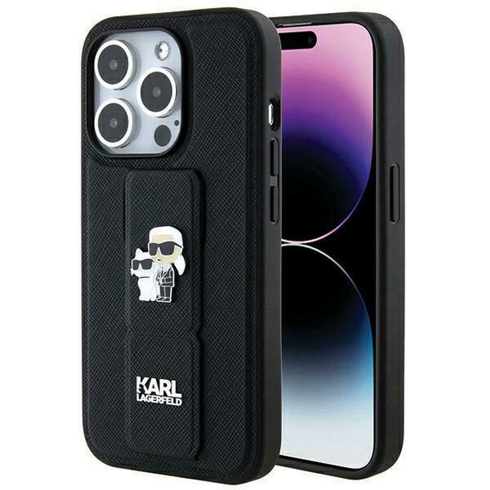 KARL LAGERFELD tok IPHONE 14 Pro Max KLHCP14XGSAKCPK (Gripstand Saffiano KC PIN) fekete