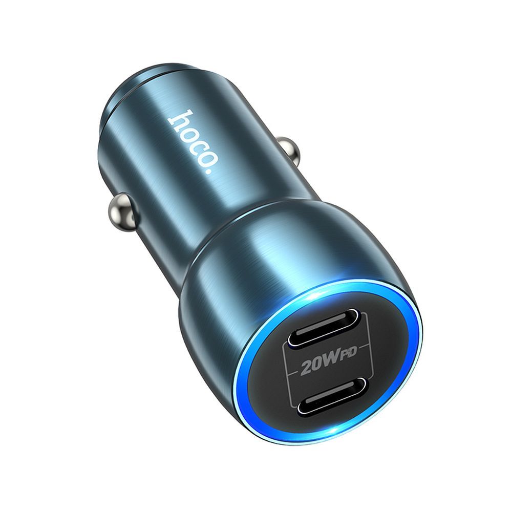 HOCO autós töltő 2 x Type C PD QC3.0 3A 40W Z48 zafírkék