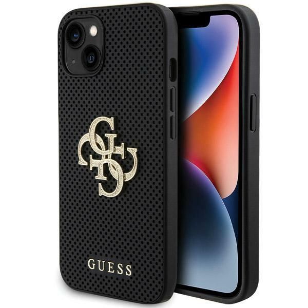 GUESS tok IPHONE 13 / 14 / 15 GUHCP15SPSP4LGK (Bőr perforált 4G csillogó logó) fekete