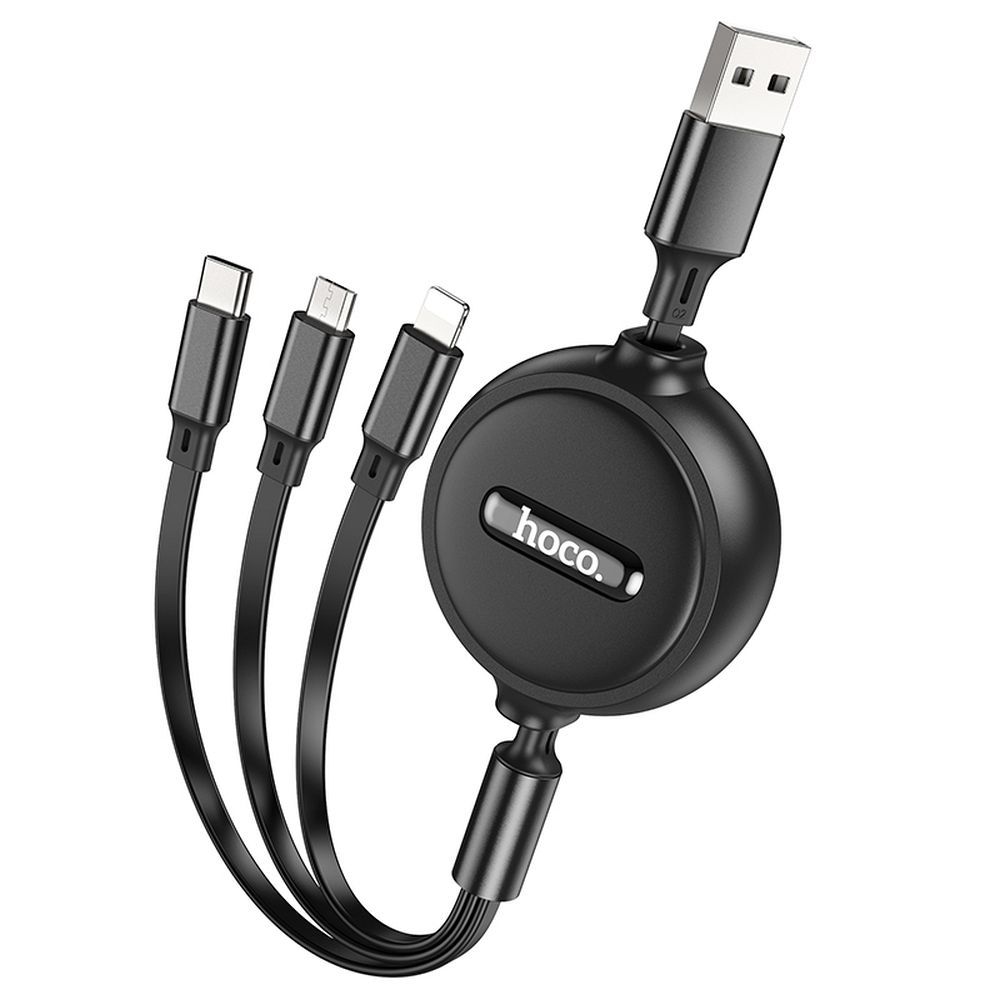 HOCO 3in1 USB A – Lightning / Micro USB / Type C 2A X75 1 m fekete kábel