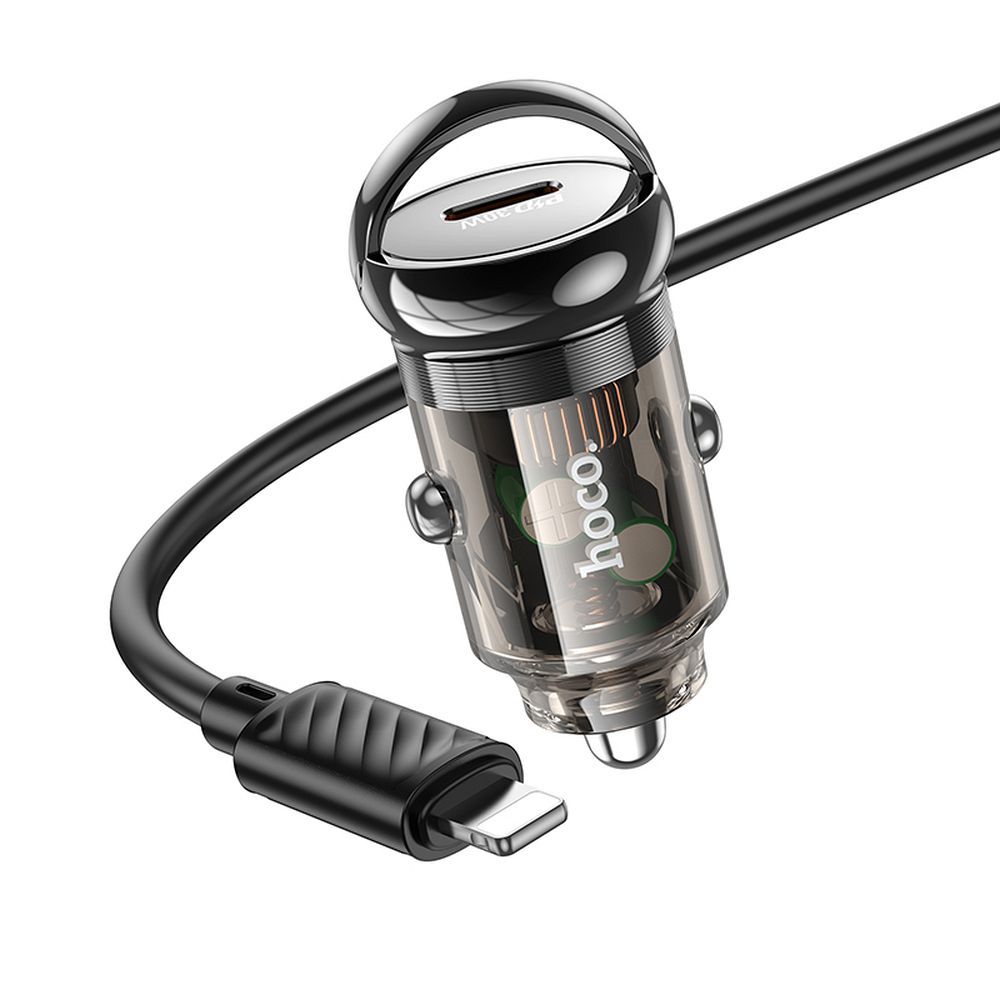 HOCO autós töltő Type C + Type C – Lightning kábel PD QC3.0 30W Z53 fekete