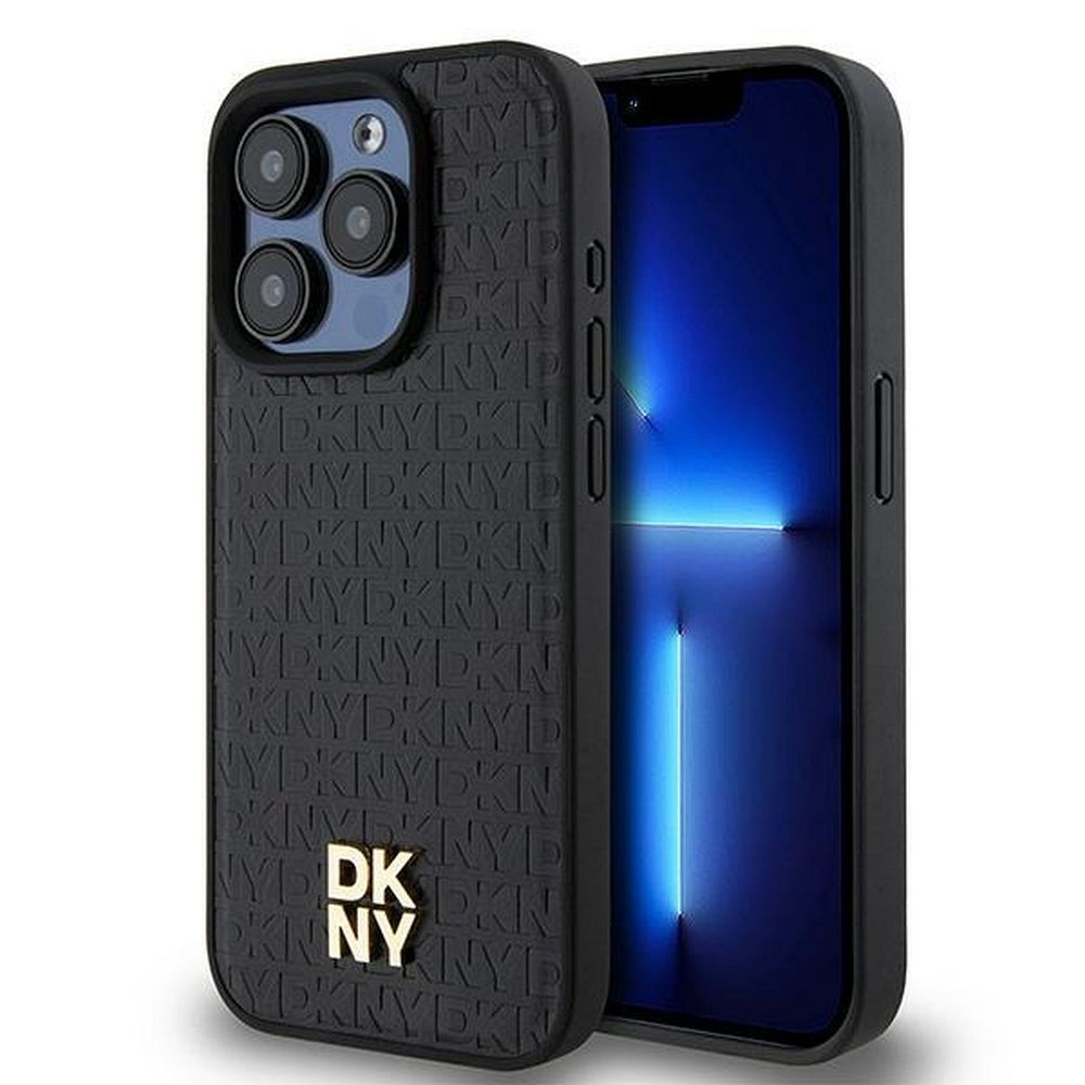 DKNY tok IPHONE 15 Pro-hoz, MagSafe kompatibilis DKHMP15LPSHRPSK (DKNY HC MagSafe PU ismétlődő minta W/Stack logó) fekete