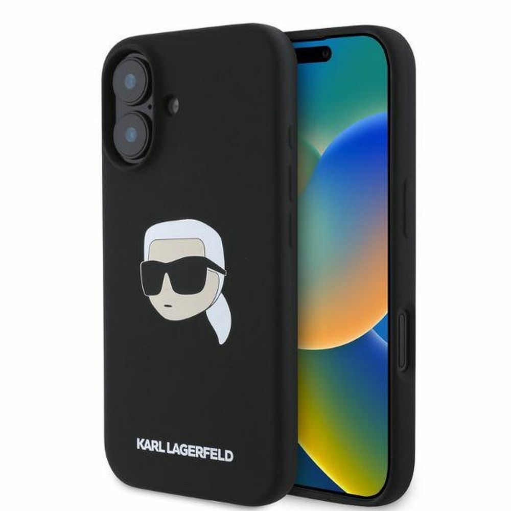 KARL LAGERFELD tok IPHONE 16-hoz, MagSafe kompatibilis KLHMP16SSKHPPLK (Sil KL Head Print) fekete