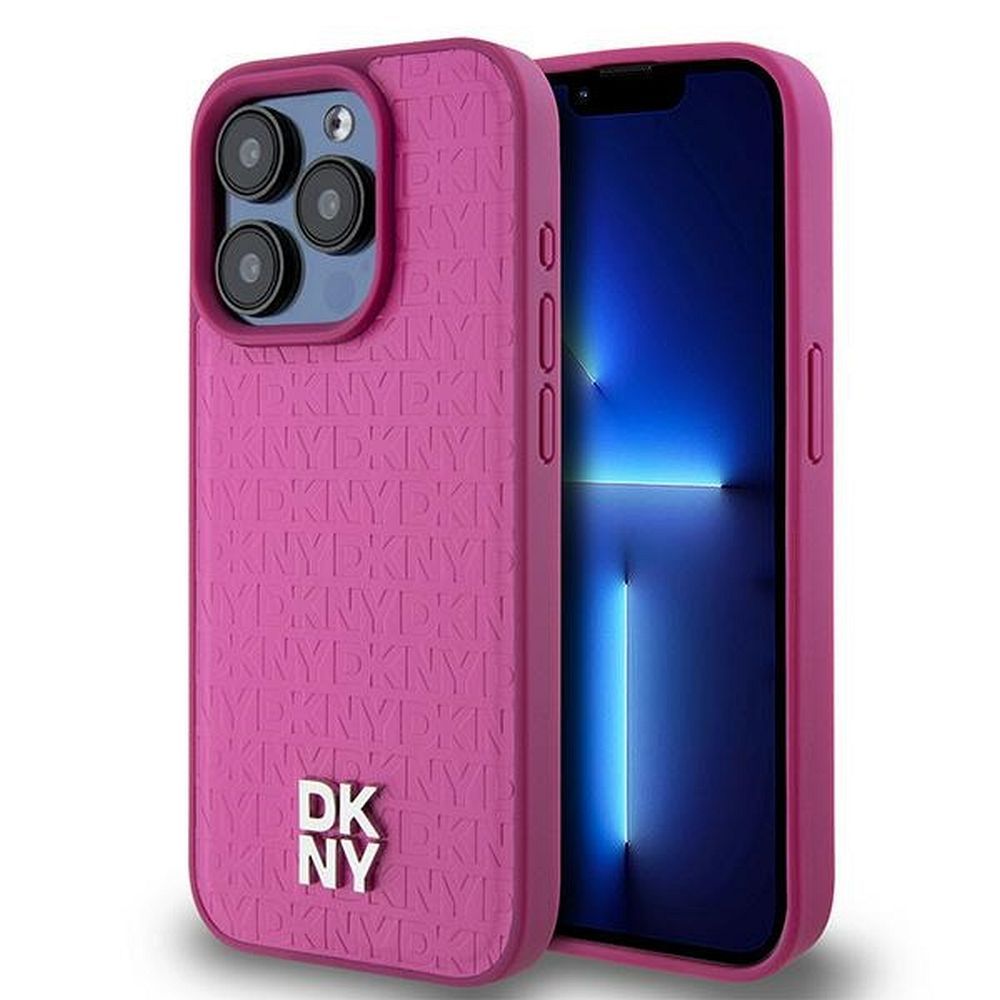 DKNY tok IPHONE 15 Pro-hoz, MagSafe kompatibilis DKHMP15LPSHRPSP (DKNY HC MagSafe Pu Ismétlődő Minta Stacked Logó) rózsaszín