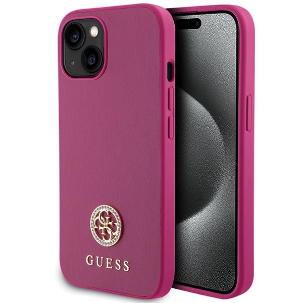 GUESS tok IPHONE 13 / 14 / 15 GUHCP15SPS4DGPP (Strass Fém Logó) rózsaszín