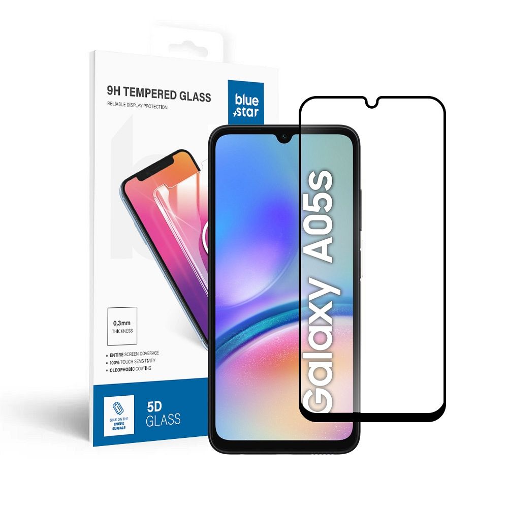 Edzett Üveg Blue Star – SAMSUNG A05s Full Face (teljes ragasztás kerettel/kis méret) – fekete