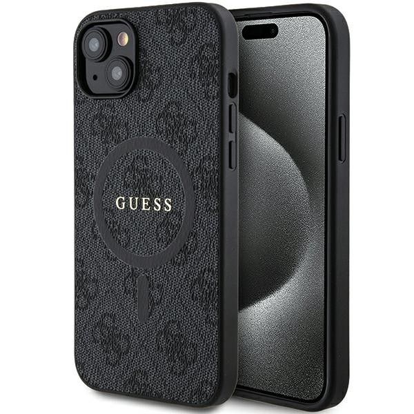 GUESS tok IPHONE 15 Plus-hoz, MagSafe kompatibilis GUHMP15MG4GFRK (4G Ring klasszikus logó) fekete