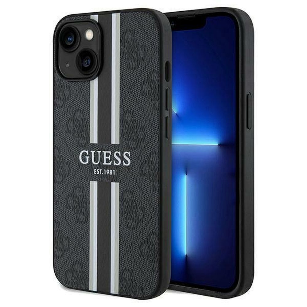 GUESS case for IPHONE 15 compatible with MagSafe GUHMP15SP4RPSK (4G Printed Stripes) black