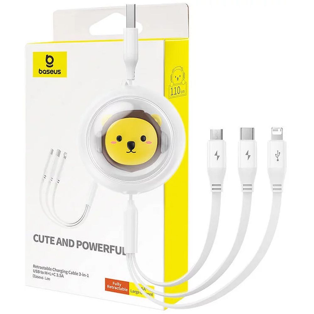 BASEUS kihúzható kábel 3in1 USB A – Micro USB / Lightning / Type C CB000063 1,1 m fehér