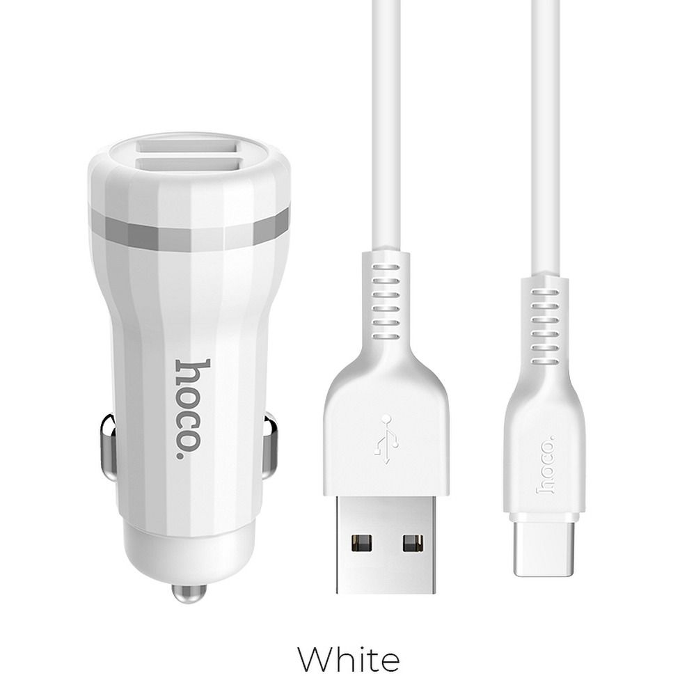 HOCO car charger Staunch 2 x USB 2,4A + cable Type C Z27 white