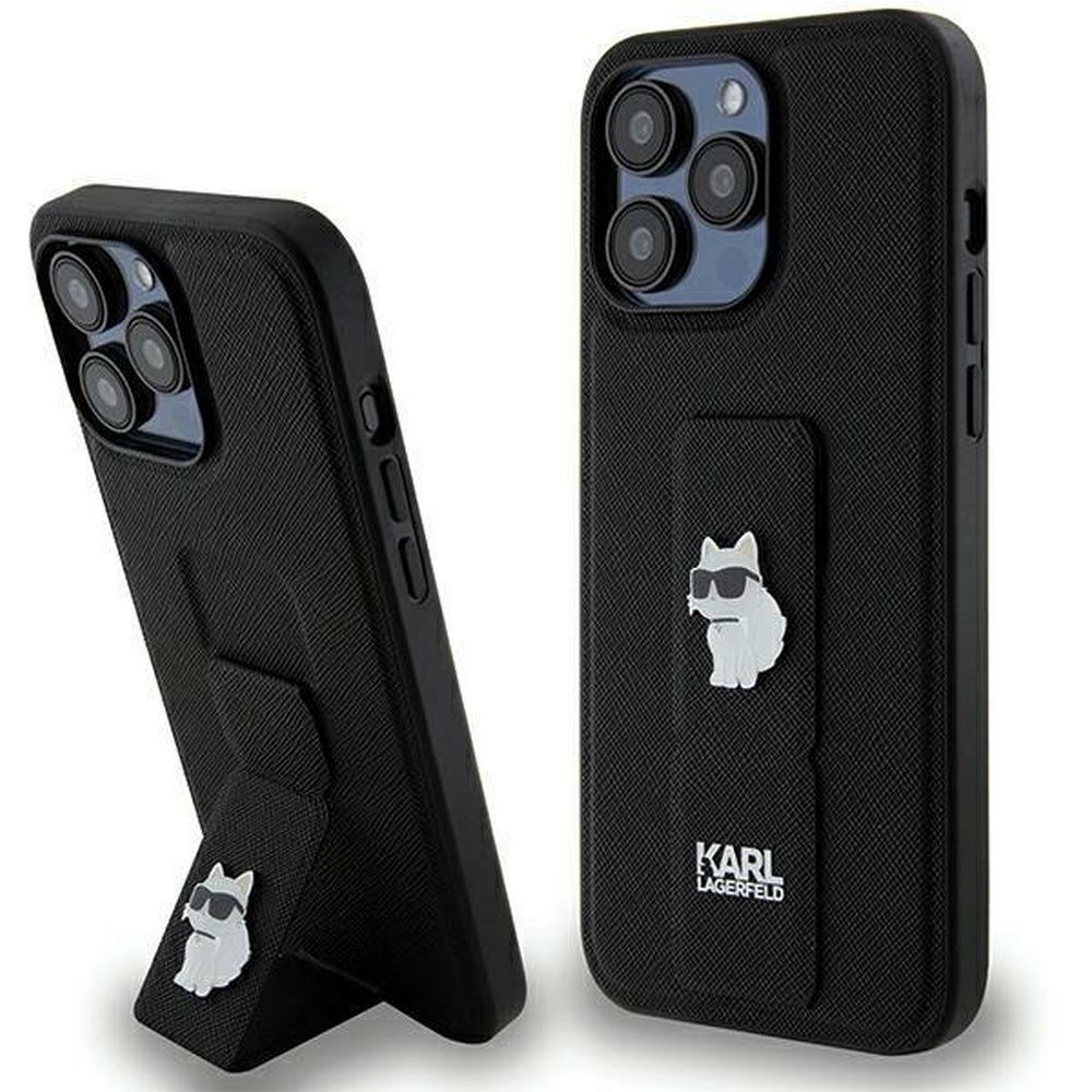 KARL LAGERFELD tok IPHONE 13 Pro Max KLHCP13XGSACHPK (Gripstand Saffiano choupette PIN) fekete