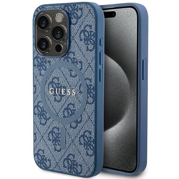 GUESS tok IPHONE 15 Pro Max-hoz, MagSafe kompatibilis GUHMP15XG4GFRB (4G Ring klasszikus logó) kék