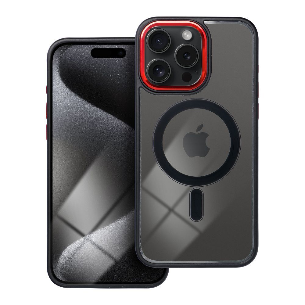 COLOR EDGE MAG COVER tok, MagSafe kompatibilis IPHONE 15 Pro Max-hoz, fekete-piros
