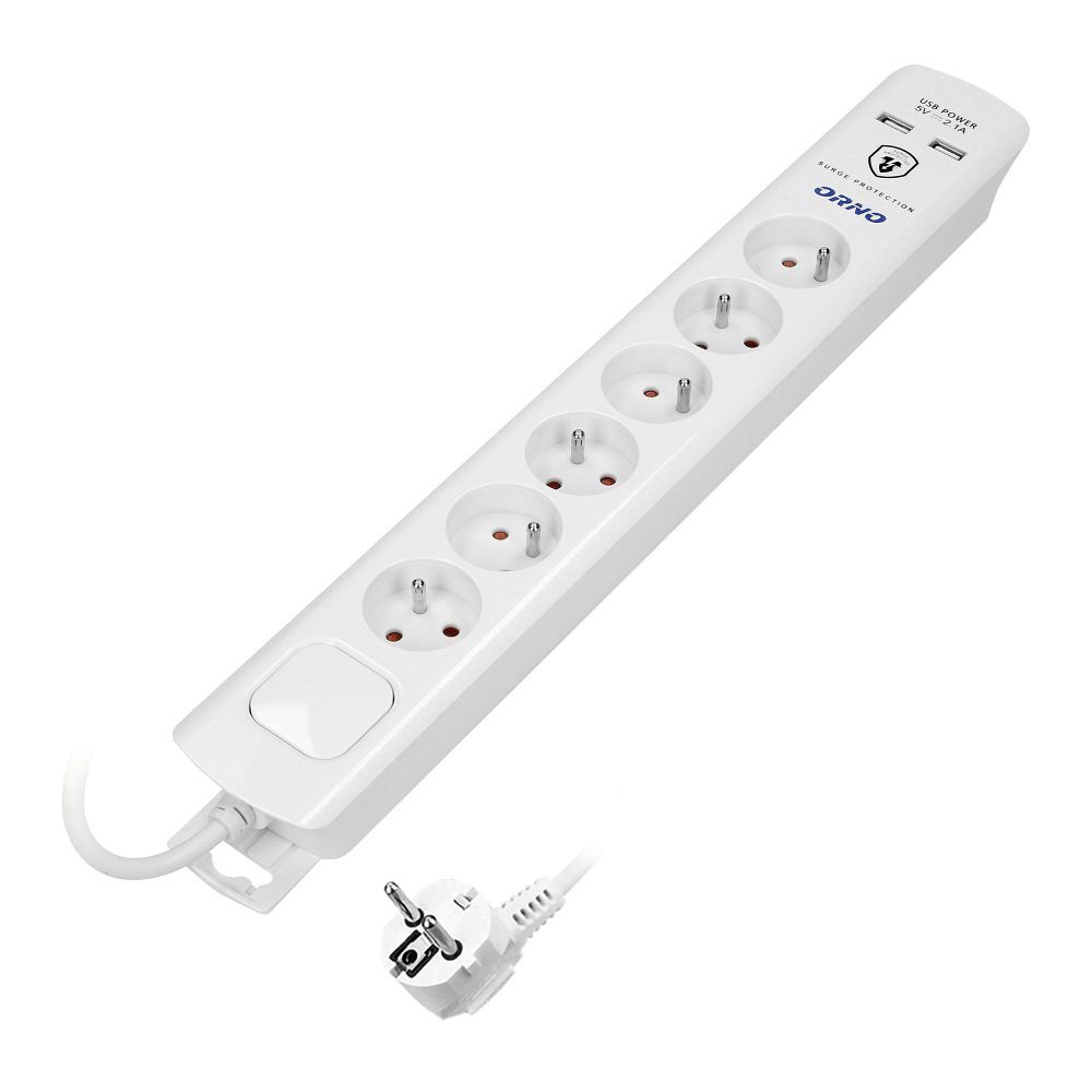 Túláramvédős elosztó, 6 aljzat, 2 USB töltő, 3x1mm² kábel, 3m hosszú (OR-AE-13163/3M)