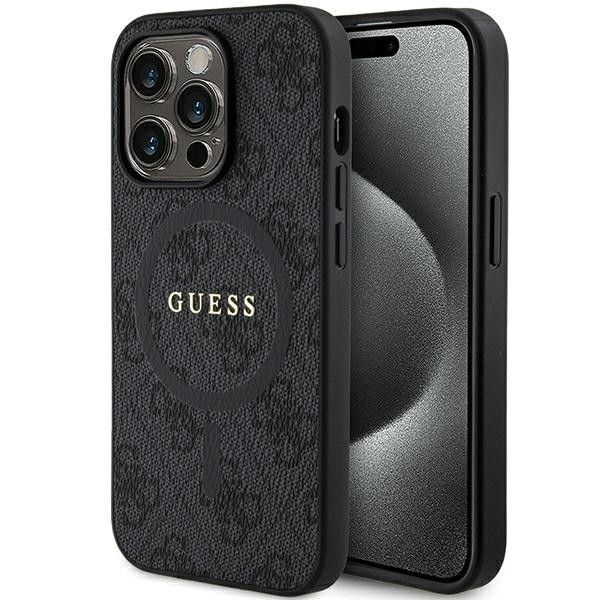 GUESS tok IPHONE 15 Pro-hoz, kompatibilis MagSafe GUHMP15LG4GFRK (4G Ring klasszikus logó) fekete