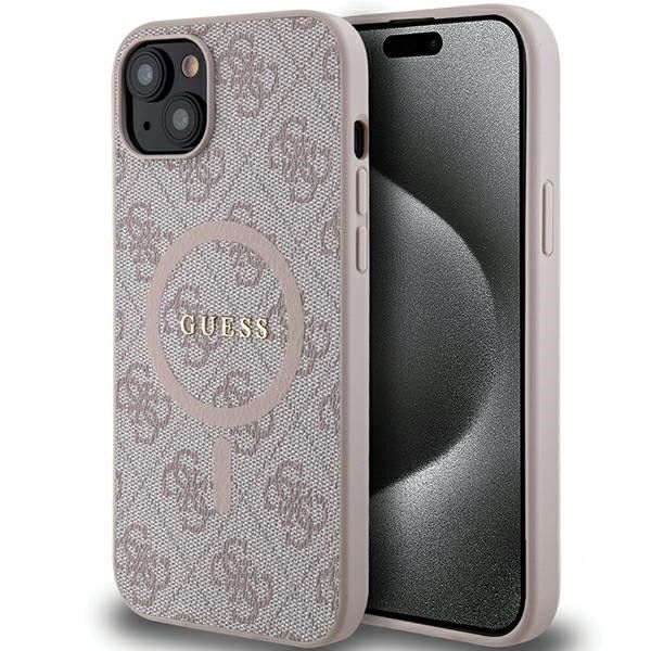 GUESS tok IPHONE 15 Plus-hoz, MagSafe kompatibilis GUHMP15MG4GFRP (4G Ring klasszikus logó) rózsaszín