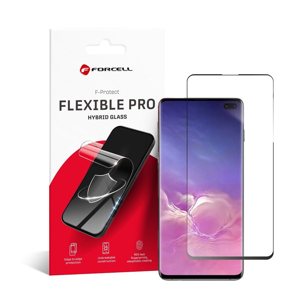 Forcell Flexible Nano Glass 5D Samsung Galaxy S10+ fekete (Hot Bending) működő ujjlenyomat-olvasóval