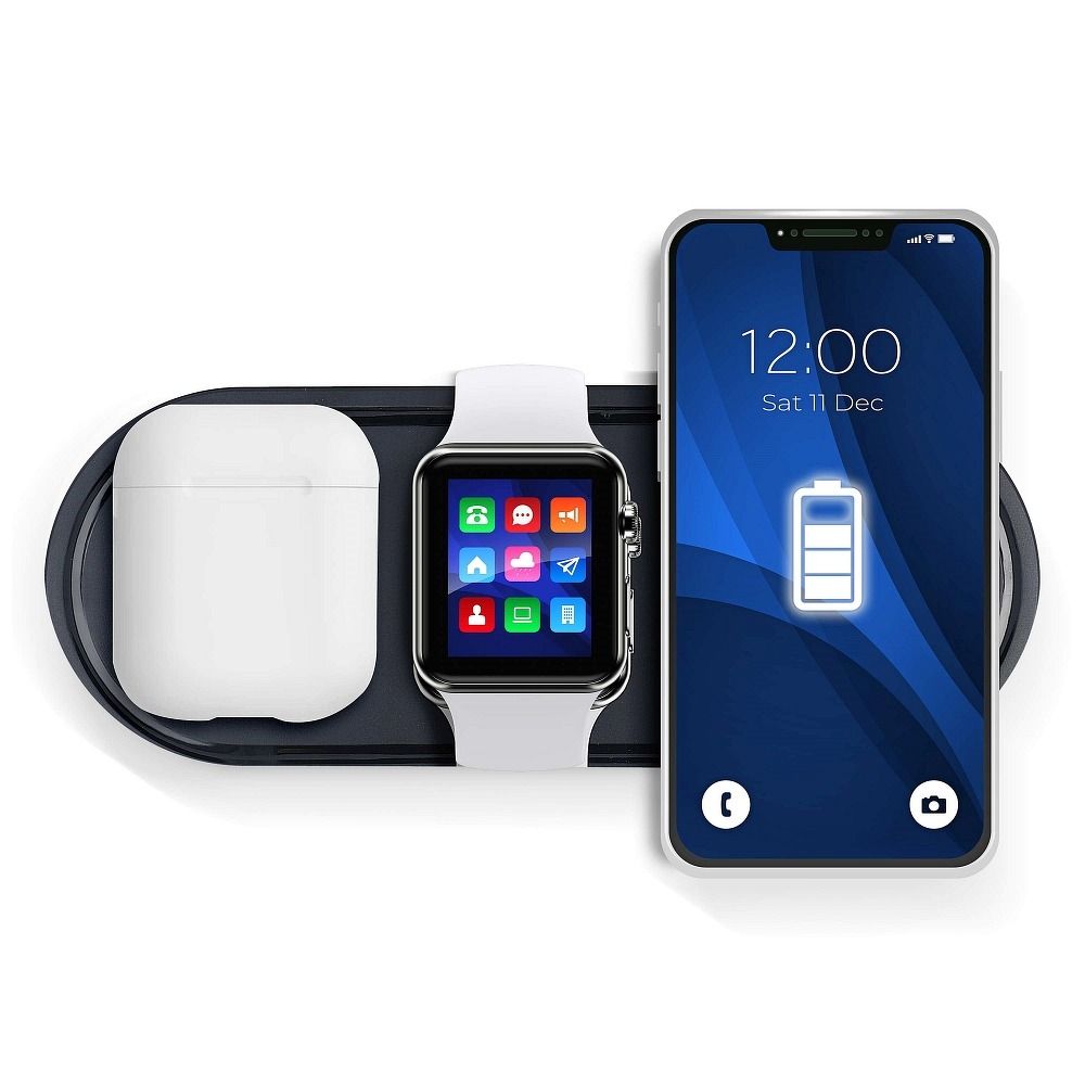 Qi vezeték nélküli töltő LED-del 3in1 15W KT-IW fekete