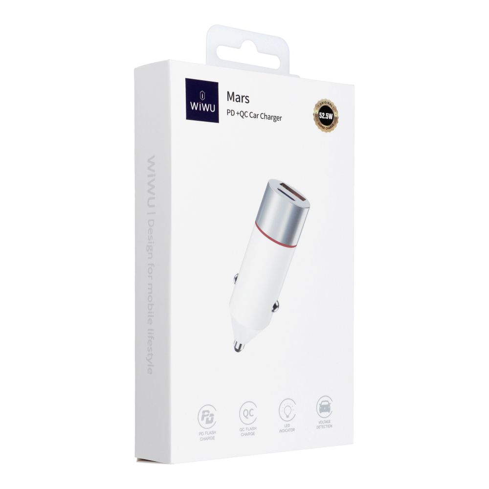 WiWU – Autós Töltő Mars Sorozat Wi-QC022 52.5W PD+QC 1xUSB C + 1xUSB A – fehér