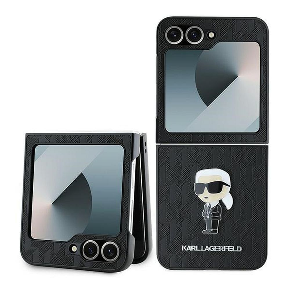 KARL LAGERFELD tok SAMSUNG Z Flip 6 KLHCZF6SAPKINPK (HC Saffiano Monogram Ikonik Pin) fekete