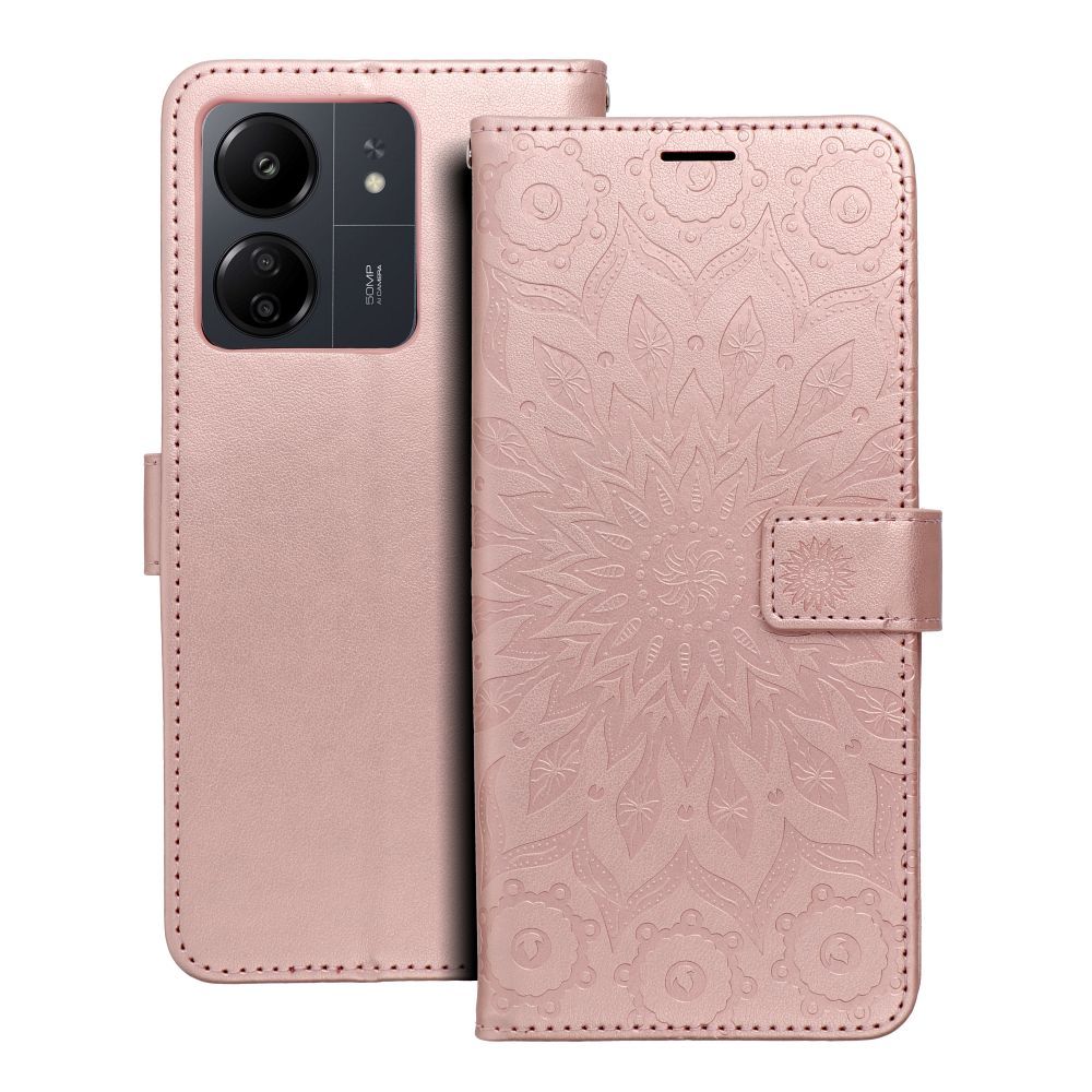MEZZO könyvtok XIAOMI Redmi 13C / POCO C65 mandala rózsaarany