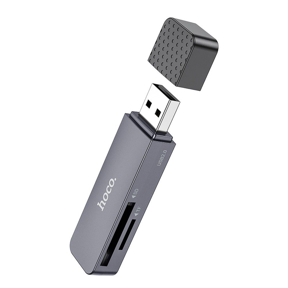 HOCO 2w1 kártyaolvasó USB A 2.0 HB45 fém szürke