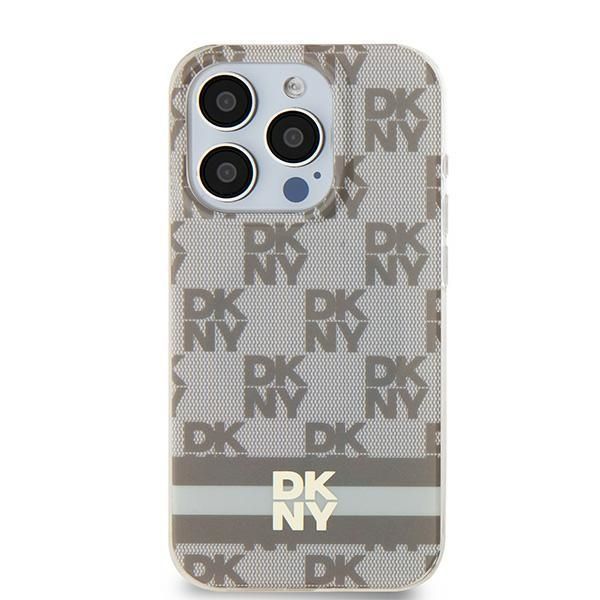 DKNY tok IPHONE 14-hez, MagSafe kompatibilis DKHMP14SHCPTSE (DKNY HC MagSafe PC TPU Kockás Minta Nyomtatott Csíkokkal) bézs