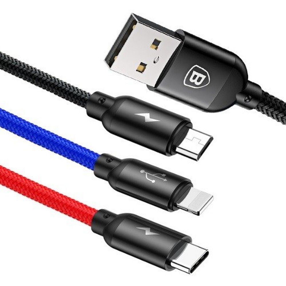 BASEUS 3in1 USB A kábel Micro USB / Lightning / Type C 3,5A CAMLT-BSY01 0,3 m fekete