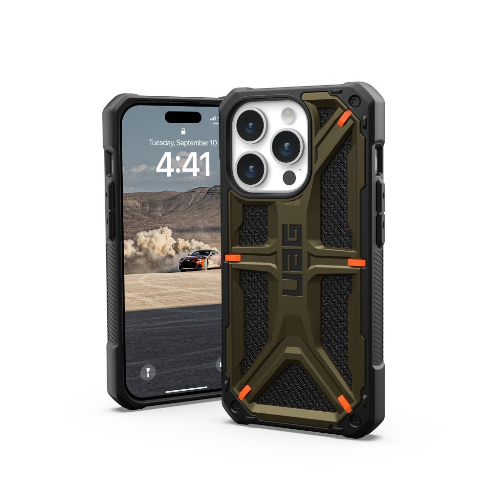 (UAG) Urban Armor Gear Monarch Pro iPhone 15 Pro-hoz MagSafe kompatibilis, zöld kevlar elem
