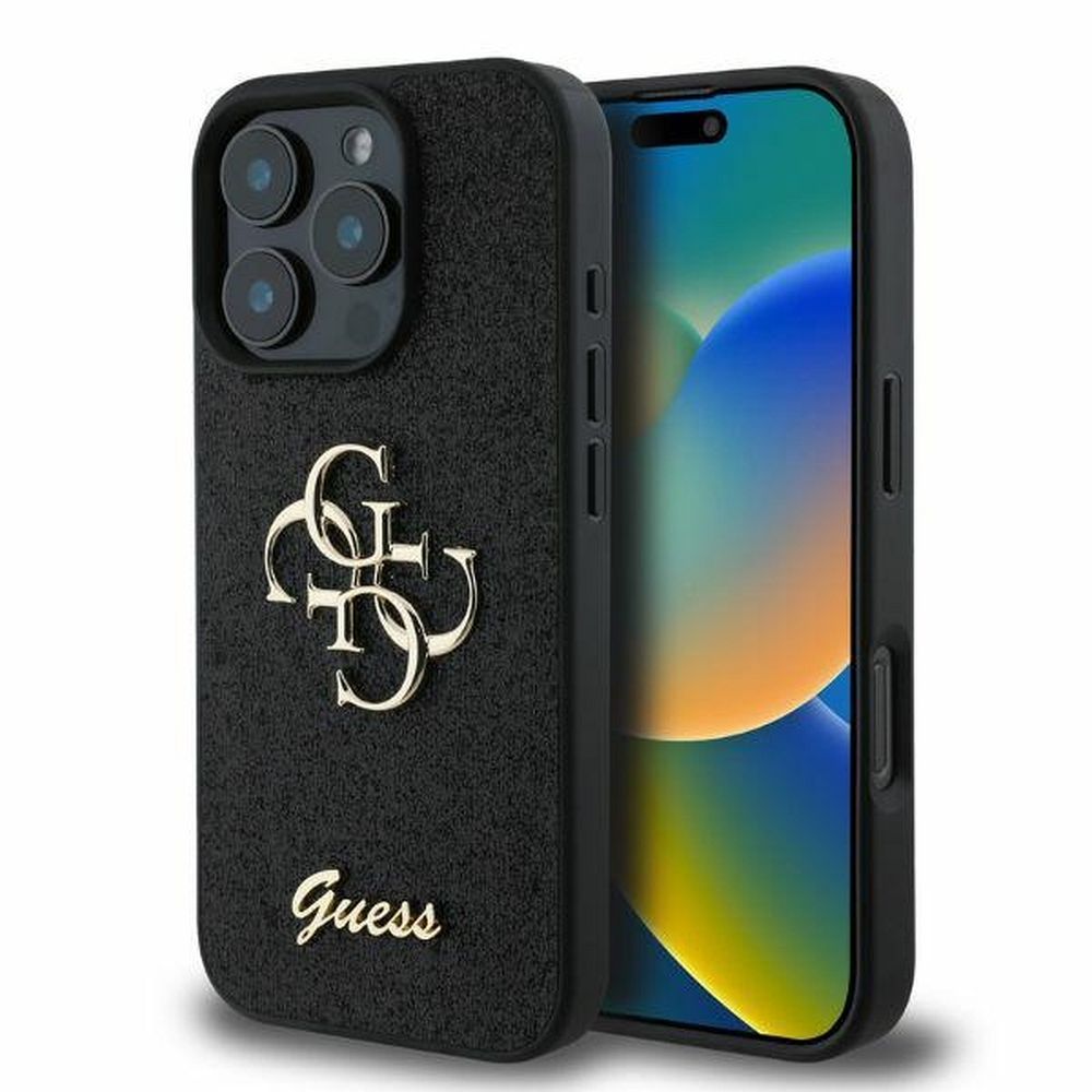 GUESS tok IPHONE 16 Pro GUHCP16LHG4SGK (Fényes Csillogás Nagy 4G) fekete