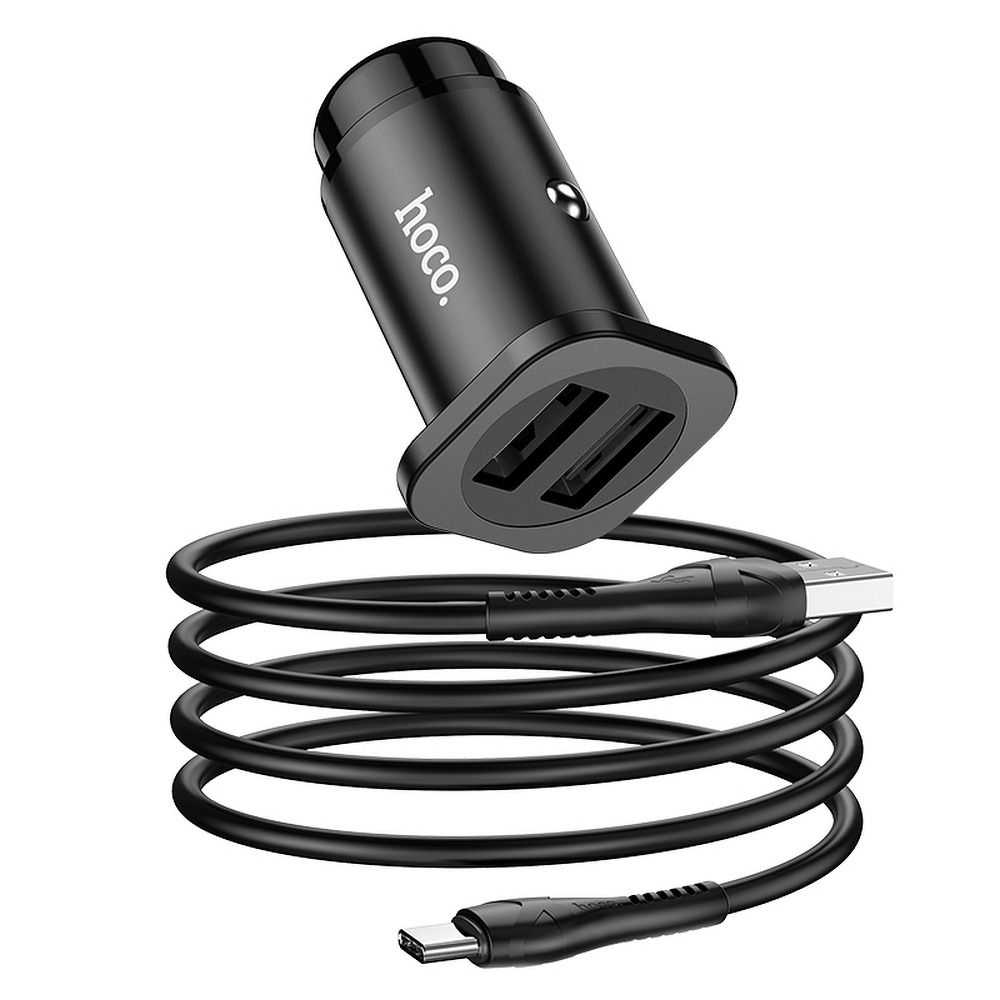 HOCO car charger 2 x USB + cable Type C Wise Road NZ4,8A 24W black