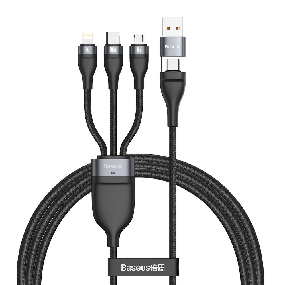 BASEUS USB / Type-C 4w1 kábel Type-C to Micro + Lightning 8-tűs + Type-C 100W PD Qi szürke-fekete CA2T3-G1