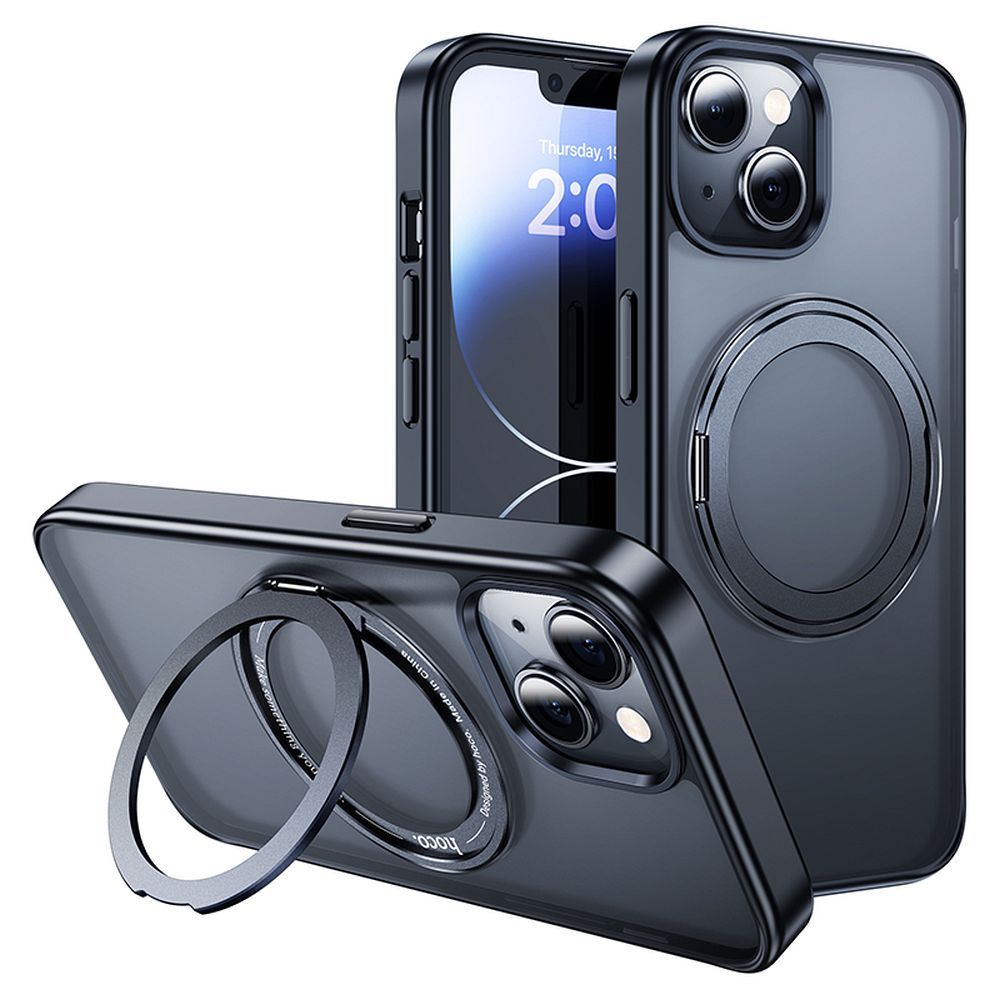 HOCO AS1 case with rotating ring compatible with MagSafe for IPHONE 15 black