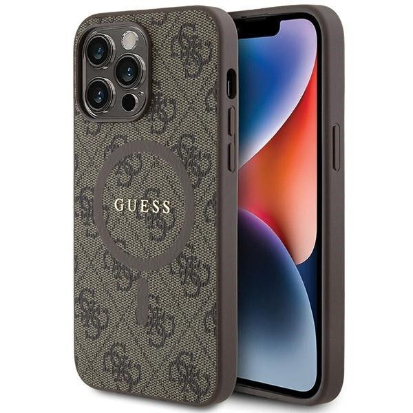 GUESS tok IPHONE 13 Pro-hoz, MagSafe kompatibilis GUHMP13LG4GFRW (4G Ring klasszikus logó) barna