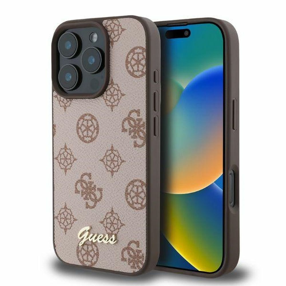 GUESS tok IPHONE 16 Pro-hoz, MagSafe kompatibilis GUHMP16LPGPYSW (PU Peony Script) barna