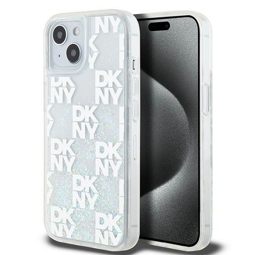 DKNY tok IPHONE 15 DKHCP15SLCPEPT (DKNY HC Liquid Glitters W/Checkered Pattern) fehér