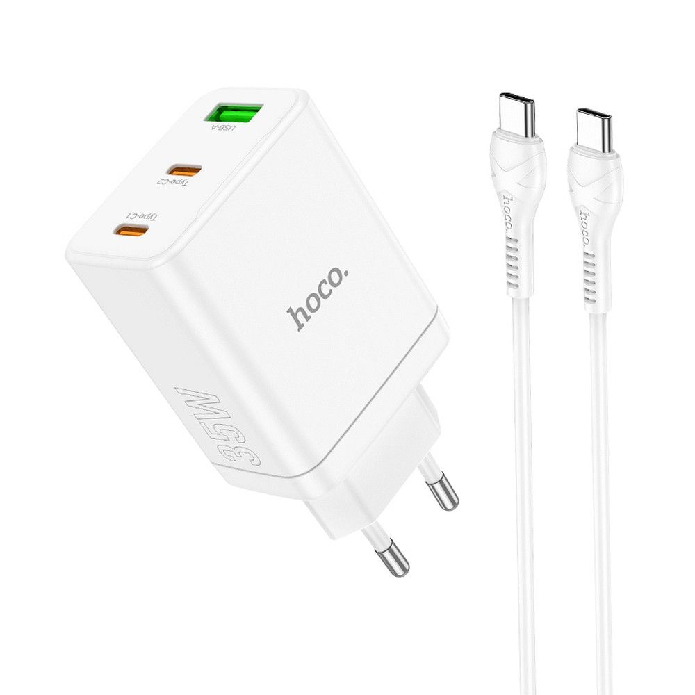 HOCO töltő 2 x Type C + USB A + Type C – Type C kábel PD QC3.0 3A 35W N33 fehér