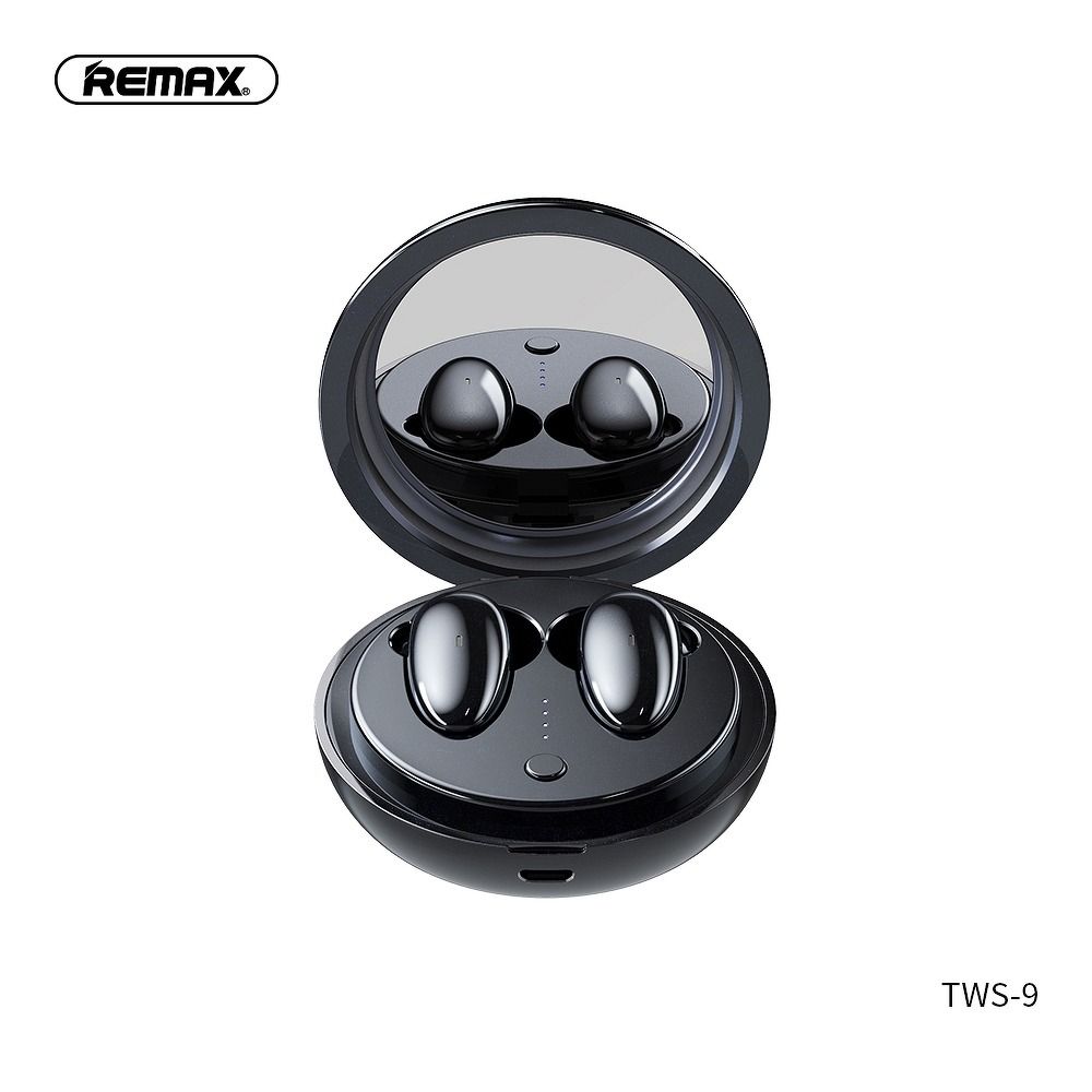 REMAX vezeték nélküli sztereó fülhallgató TWS-9 dokkolóval és tükör fekete színben