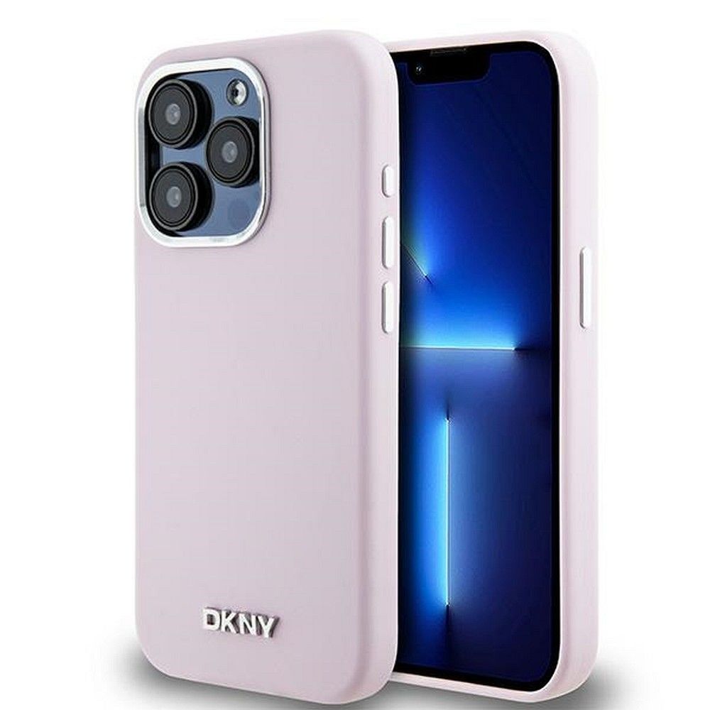 DKNY tok IPHONE 15 Pro-hoz, MagSafe kompatibilis DKHMP15LSMCHLP (DKNY HC MagSafe Szilikon Horizontális Fém Logó) rózsaszín