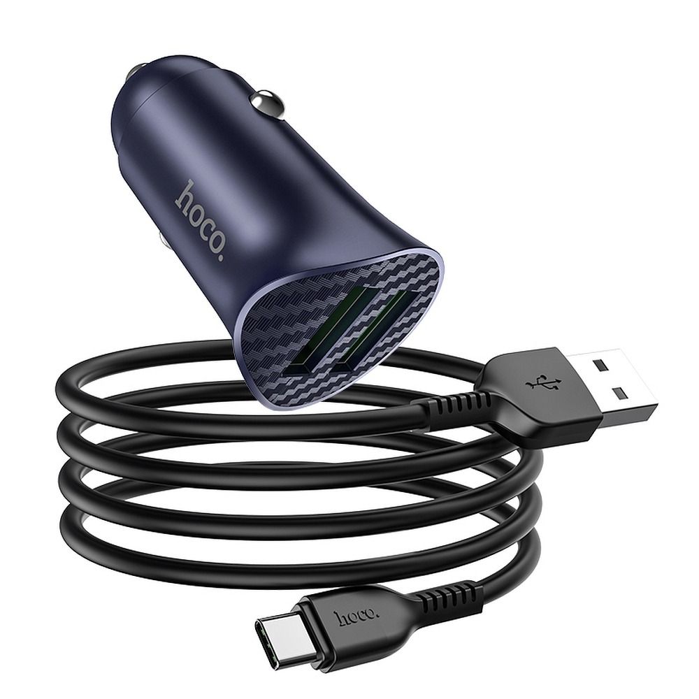 HOCO autós töltő 2 x USB QC3.0 18W + Type C kábel Farsighted Z39 kék