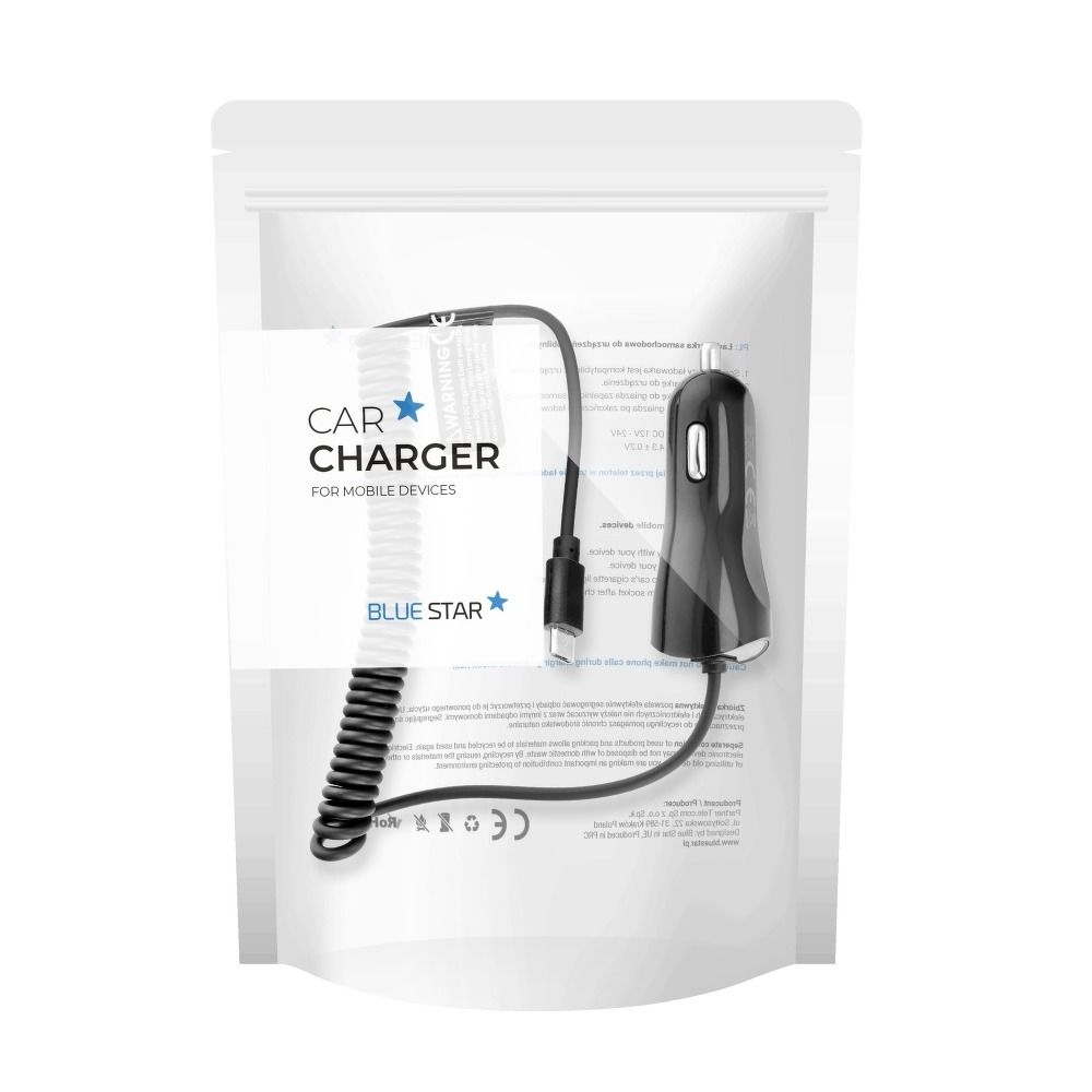 BLUE STAR car charger 1A with cable Micro USB black