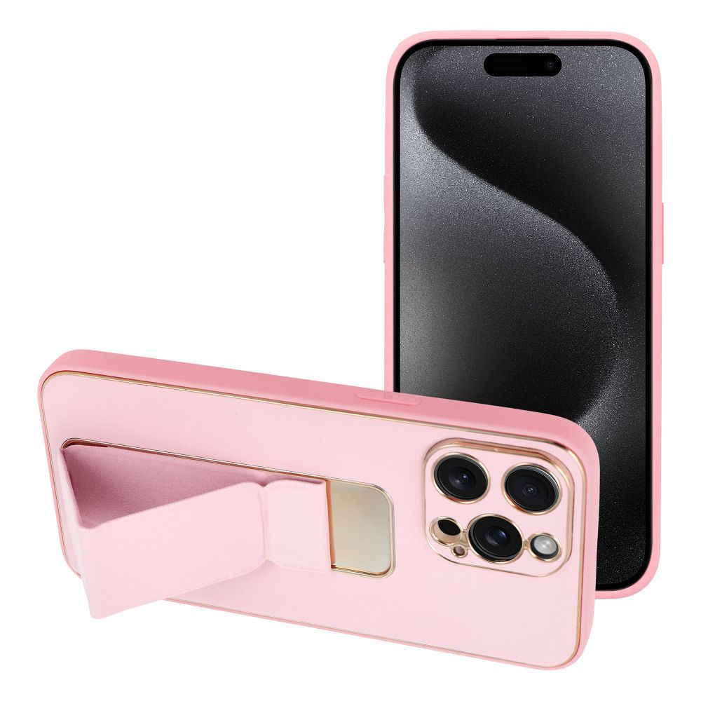 LEATHER CASE KICKSTAND for IPHONE 15 Pro Max pink