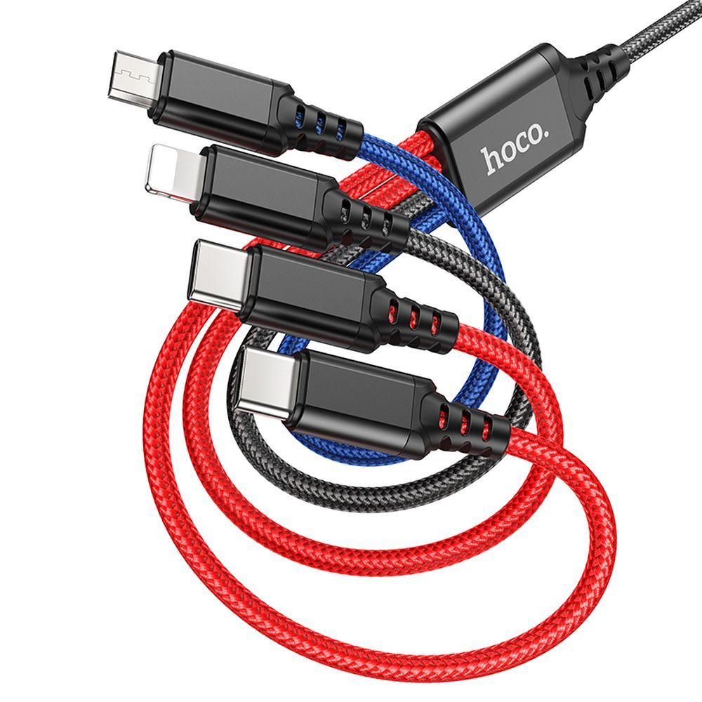 HOCO 4in1 USB A kábel Lightning / Micro USB / 2 x Type C 2A X76 fekete / kék / piros