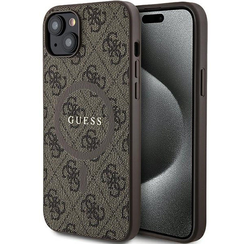 GUESS tok IPHONE 15 Plus / 14 Plus GUHMP15MG4GFRW (Bőr 4G Fém Logó) barna